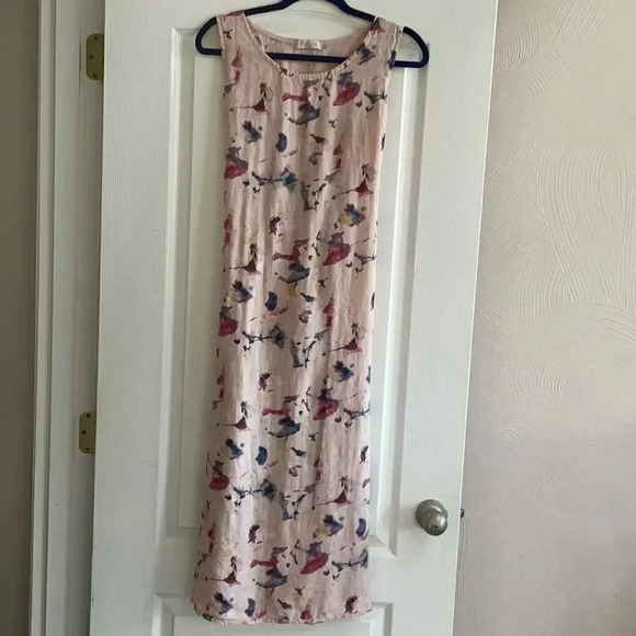 Bellambra Linen Midi Dress Light Pink Smocked waist Tie Back sleeveless Size S - Picture 3 of 11